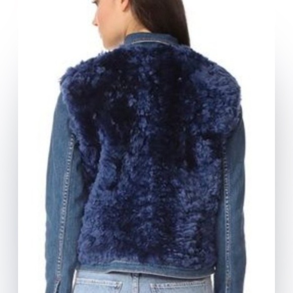 L'AGENCE Carolina denim blue shearling jacket - Picture 2 of 8